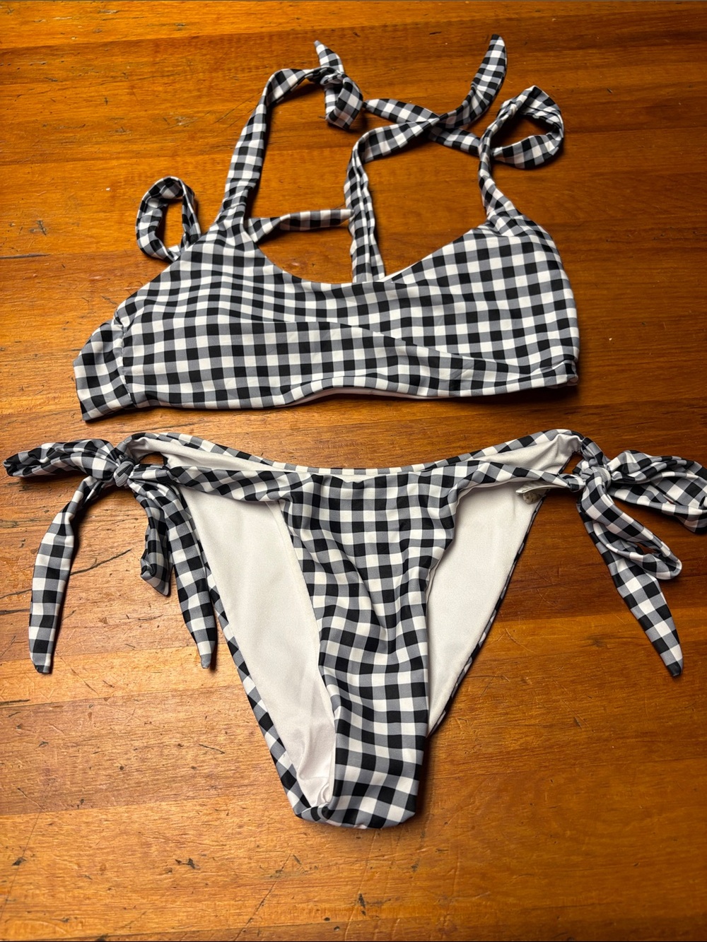 Black & White Gingham Tie-Side Bikini Set